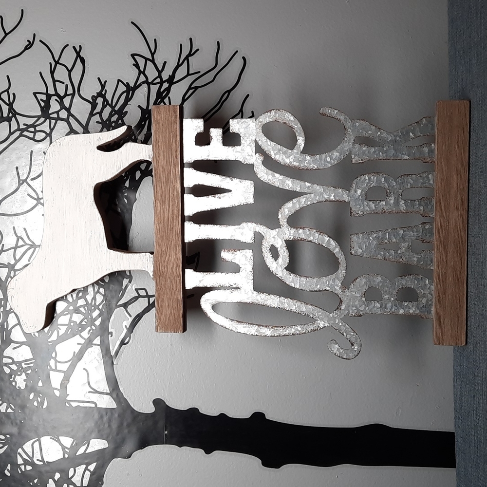 Wood Metal Wall Art Live Love Bark Dog Sign Hone Decor